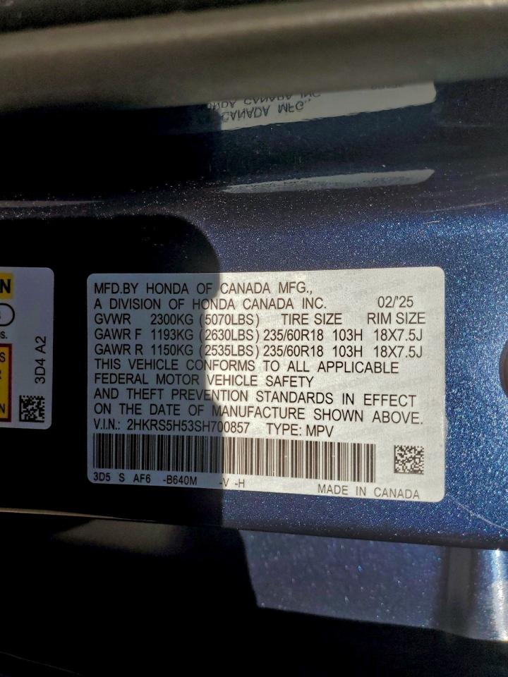 2025 Honda Cr-V Sport VIN: 2HKRS5H53SH700857 Lot: 92754845