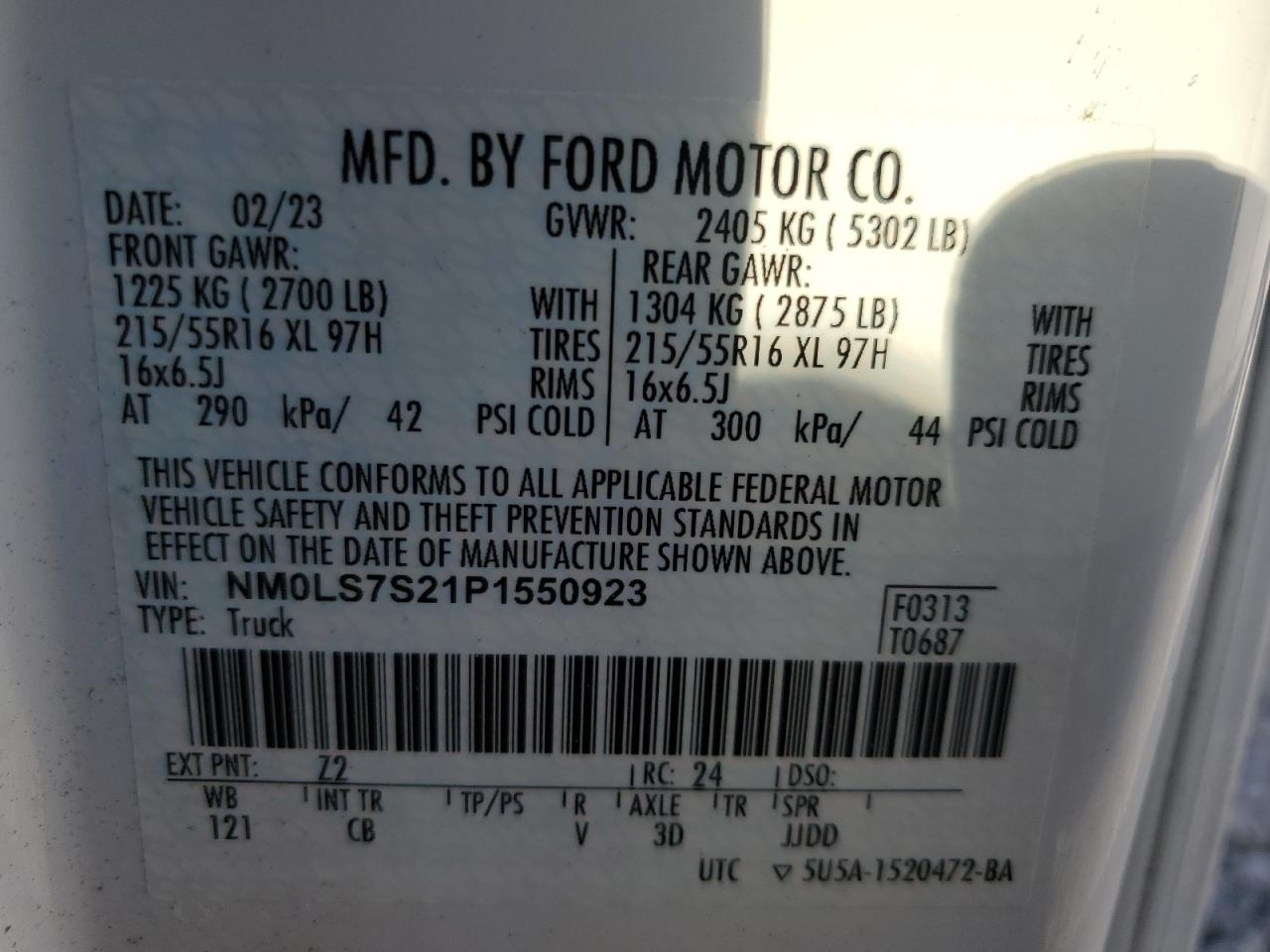 2023 Ford Transit Connect Xl VIN: NM0LS7S21P1550923 Lot: 93446745