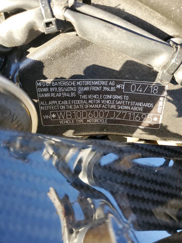 2018 BMW S 1000 Rr VIN: WB10D6007JZ711695 Lot: 91356745