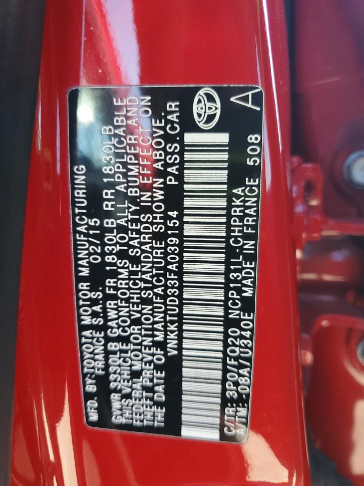 2015 Toyota Yaris VIN: VNKKTUD33FA039154 Lot: 92324305