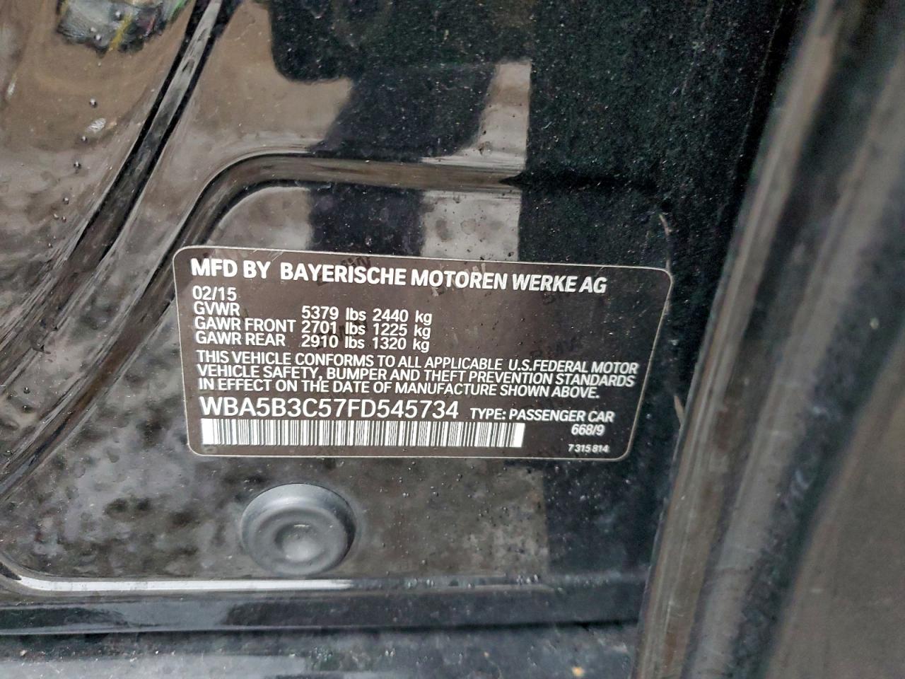 2015 BMW 535 Xi VIN: WBA5B3C57FD545734 Lot: 93979805