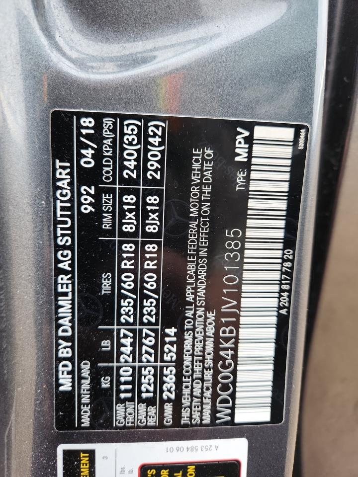 2018 Mercedes-Benz Glc 300 4Matic VIN: WDC0G4KB1JV101385 Lot: 92286245