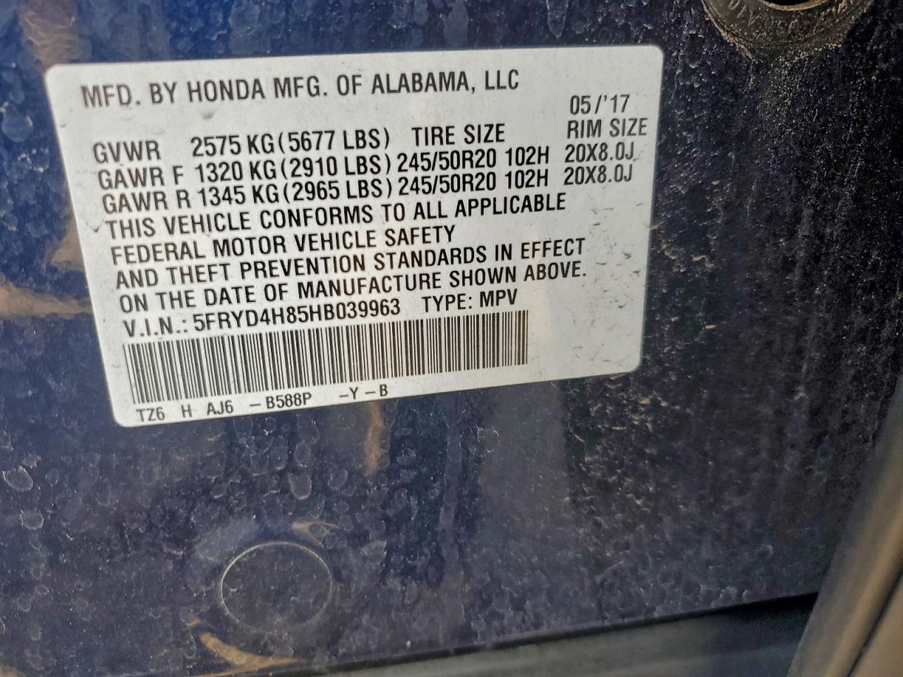 2017 Acura Mdx Advance VIN: 5FRYD4H85HB039963 Lot: 94025795