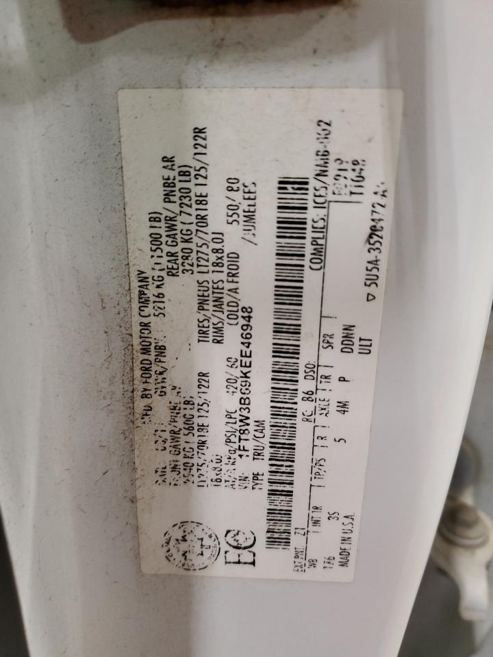 2019 Ford F350 Super Duty VIN: 1FT8W3B69KEE46948 Lot: 92428665