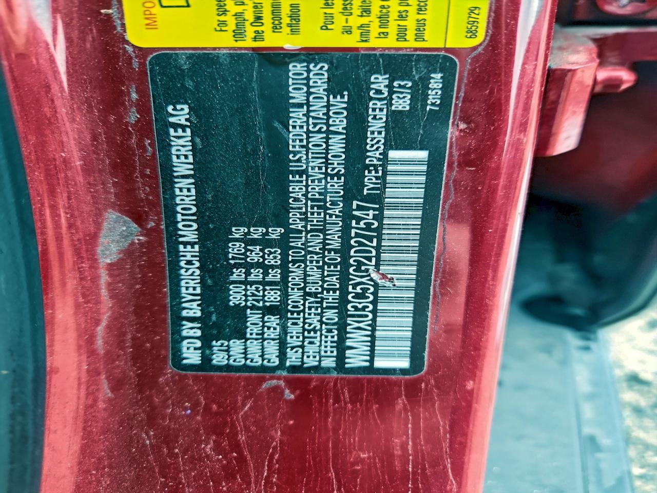 2016 Mini Cooper S VIN: WMWXU3C5XG2D27547 Lot: 93715085