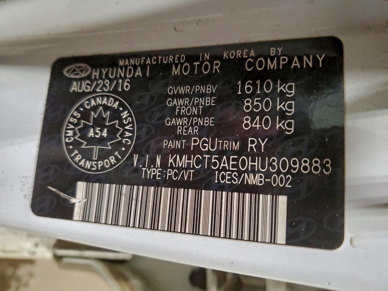 2017 Hyundai Accent Se VIN: KMHCT5AE0HU309883 Lot: 94436705