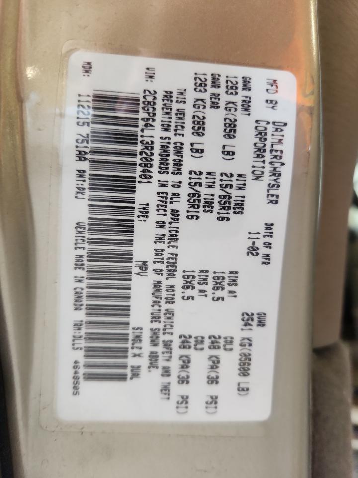 2003 Chrysler Town & Country Limited VIN: 2C8GP64L13R208401 Lot: 92469645