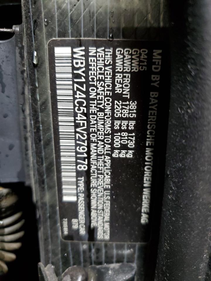 2015 BMW I3 Rex VIN: WBY1Z4C54FV279178 Lot: 92409135