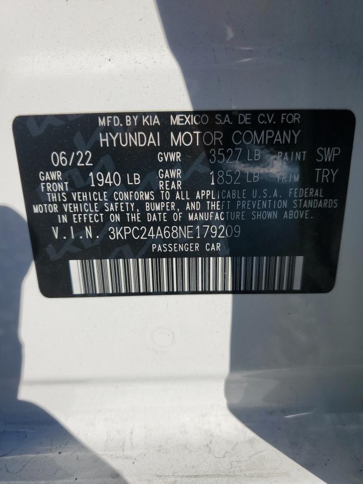 2022 Hyundai Accent Se VIN: 3KPC24A68NE179209 Lot: 91213425