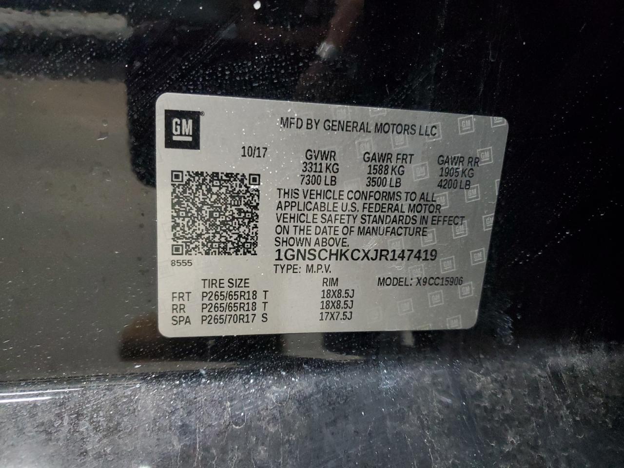 2018 Chevrolet Suburban C1500 Lt VIN: 1GNSCHKCXJR147419 Lot: 91445585