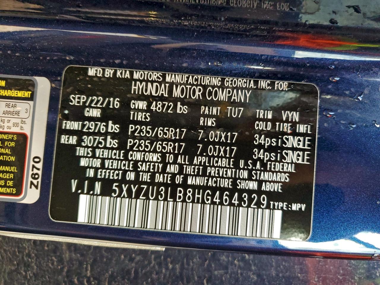 2017 Hyundai Santa Fe Sport VIN: 5XYZU3LB8HG464329 Lot: 94032275