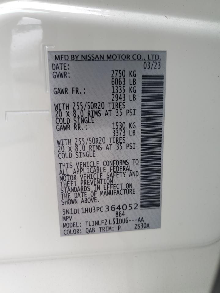 2023 Infiniti Qx60 Autograph VIN: 5N1DL1HU3PC364052 Lot: 92306065