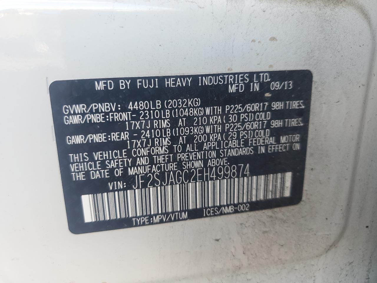 2014 Subaru Forester 2.5I Premium VIN: JF2SJAGC2EH499874 Lot: 93154895