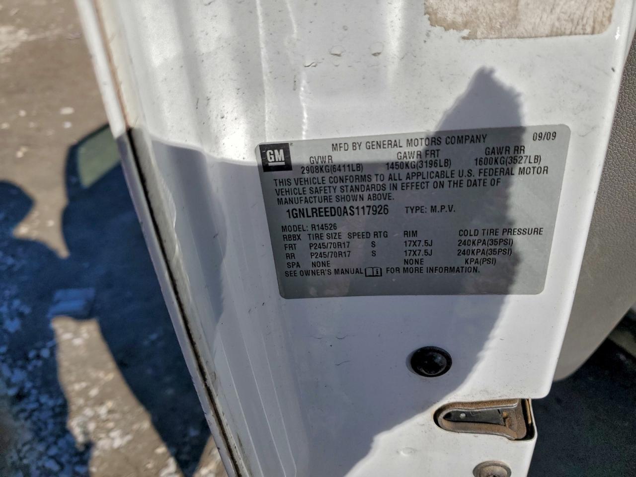 2010 Chevrolet Traverse Ls VIN: 1GNLREED0AS117926 Lot: 94509335