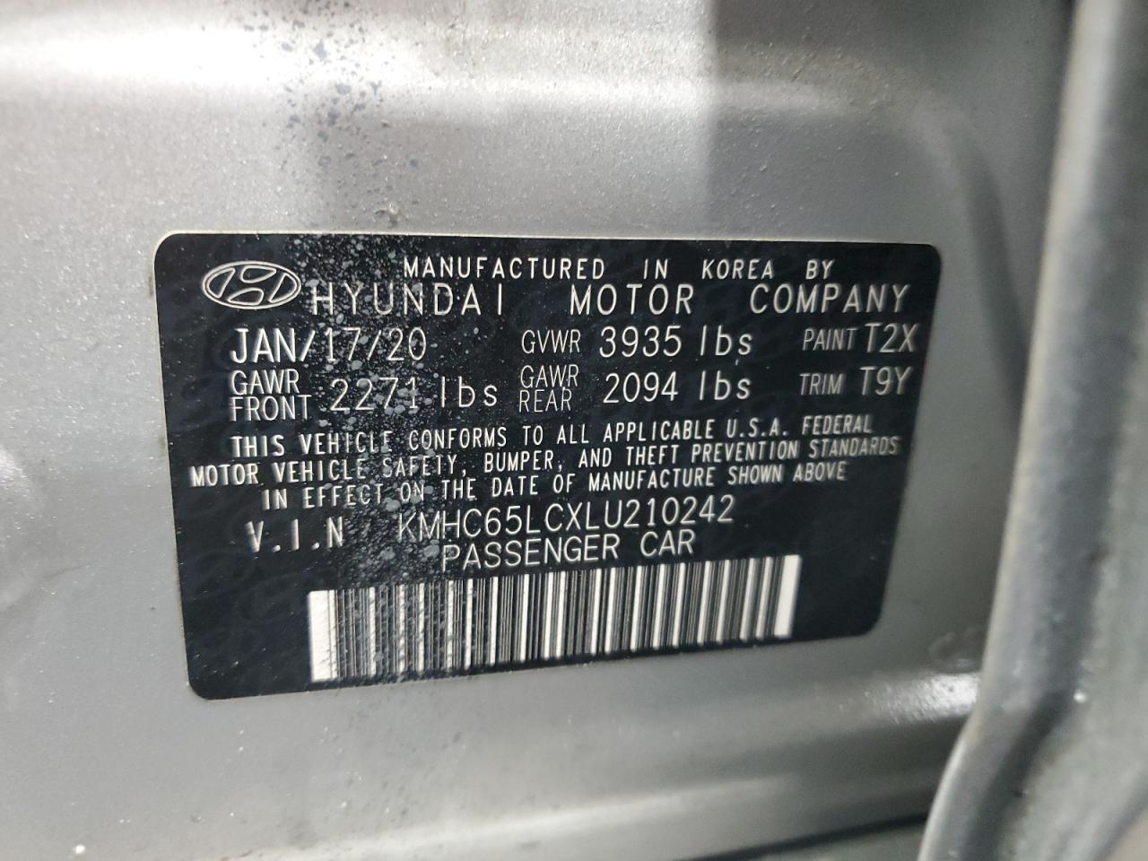 2020 Hyundai Ioniq Blue VIN: KMHC65LCXLU210242 Lot: 90906085