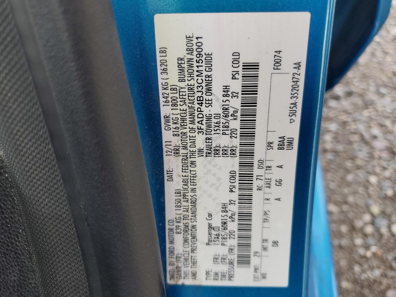 2012 Ford Fiesta Se VIN: 3FADP4BJ3CM159001 Lot: 90948785