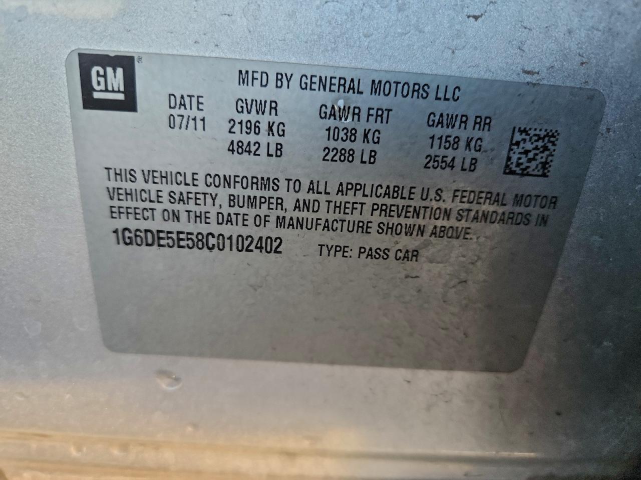 2012 Cadillac Cts Luxury Collection VIN: 1G6DE5E58C0102402 Lot: 94073195