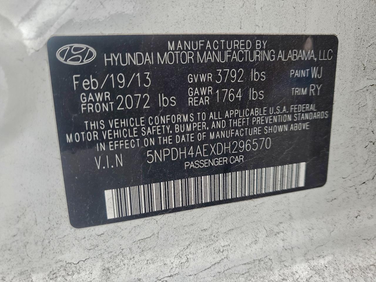 2013 Hyundai Elantra Gls VIN: 5NPDH4AEXDH296570 Lot: 94498985