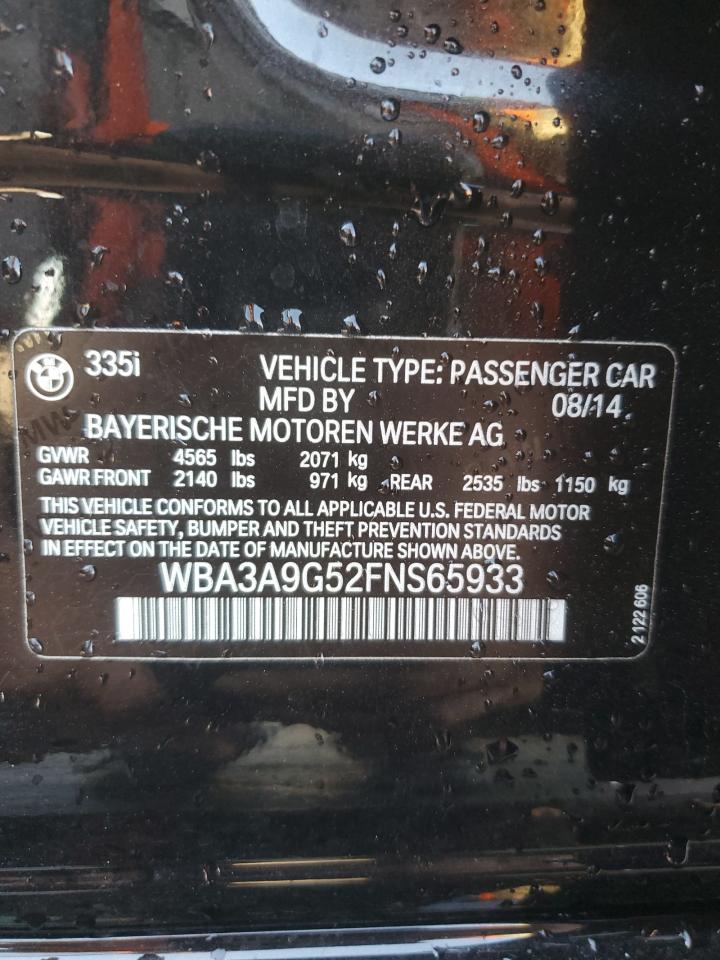 2015 BMW 335 I VIN: WBA3A9G52FNS65933 Lot: 93783585