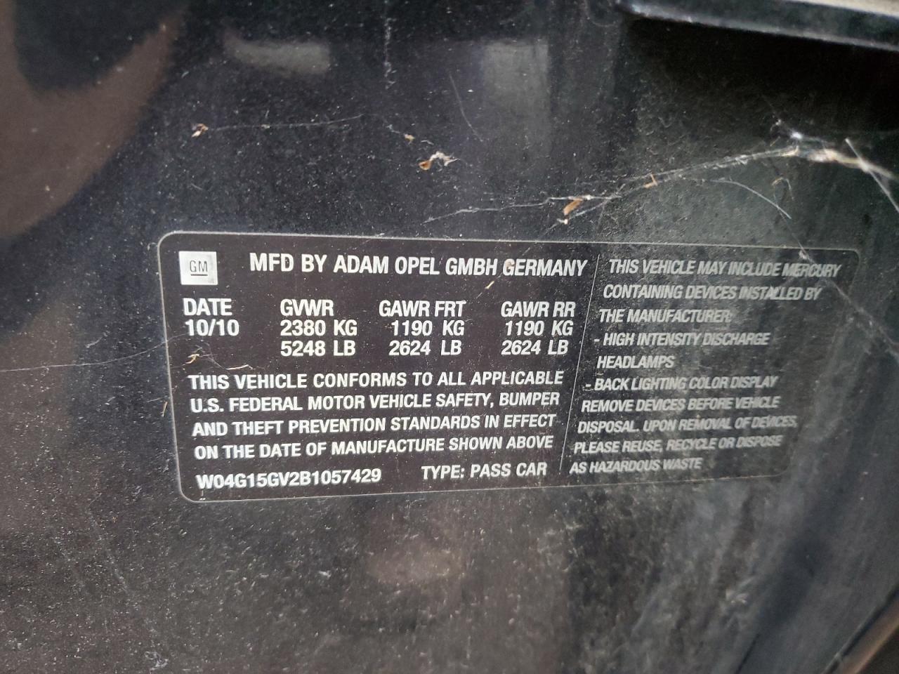 2011 Buick Regal Cxl VIN: W04G15GV2B1057429 Lot: 93242625