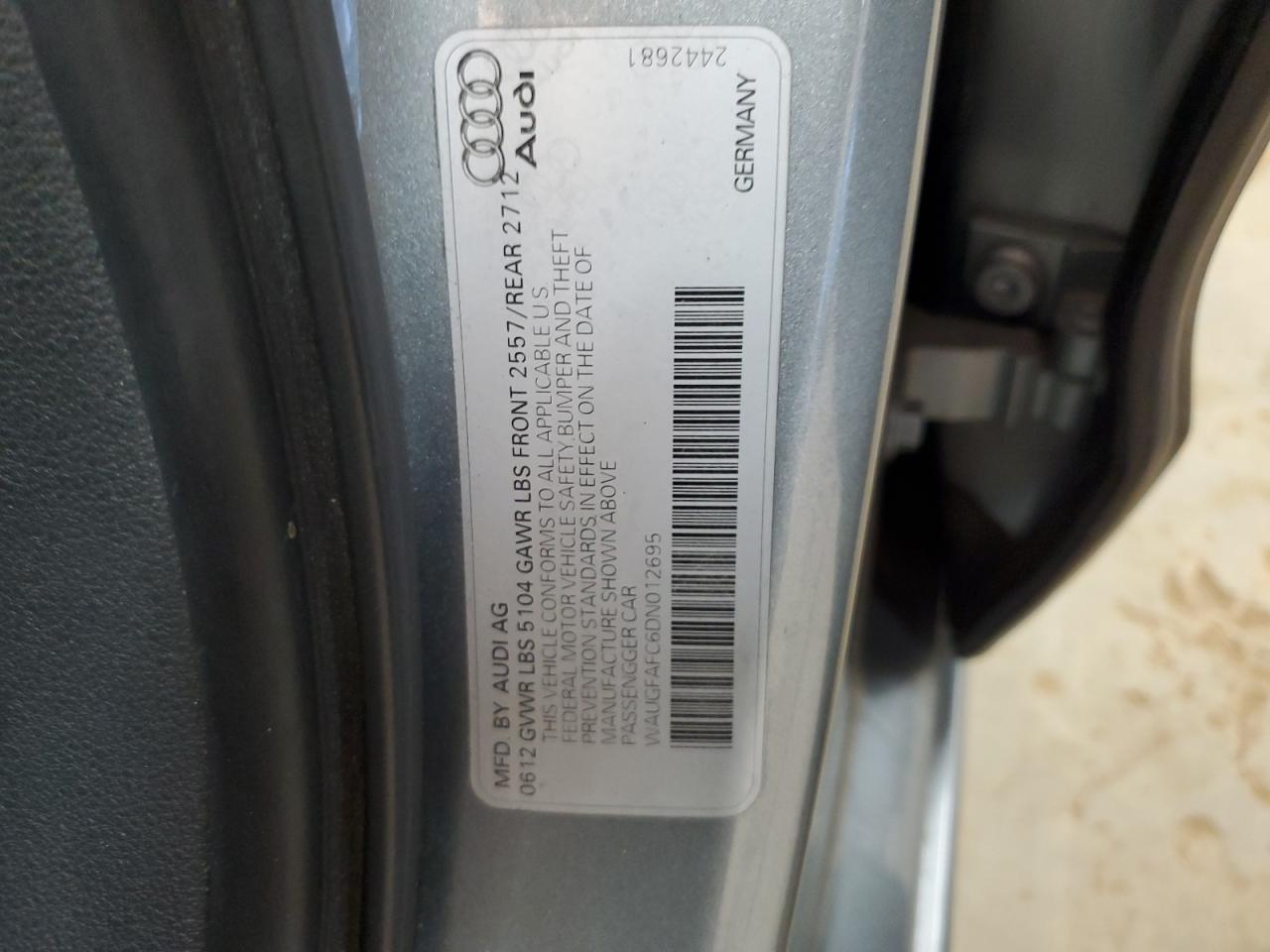 2013 Audi A6 Premium Plus VIN: WAUGFAFC6DN012695 Lot: 91725415