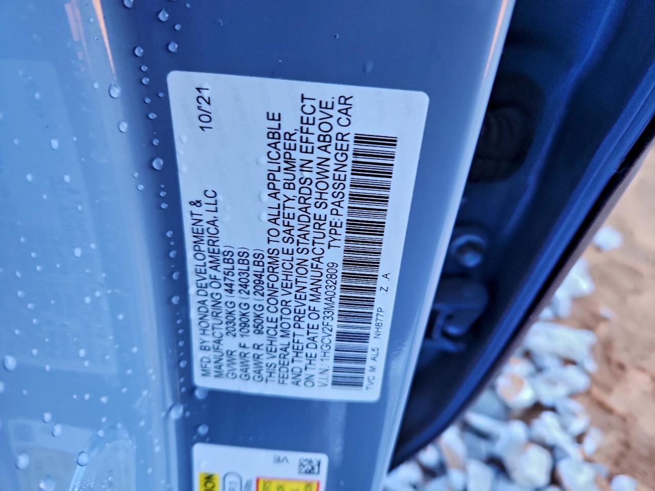 2021 Honda Accord Sport VIN: 1HGCV2F33MA032809 Lot: 94001545