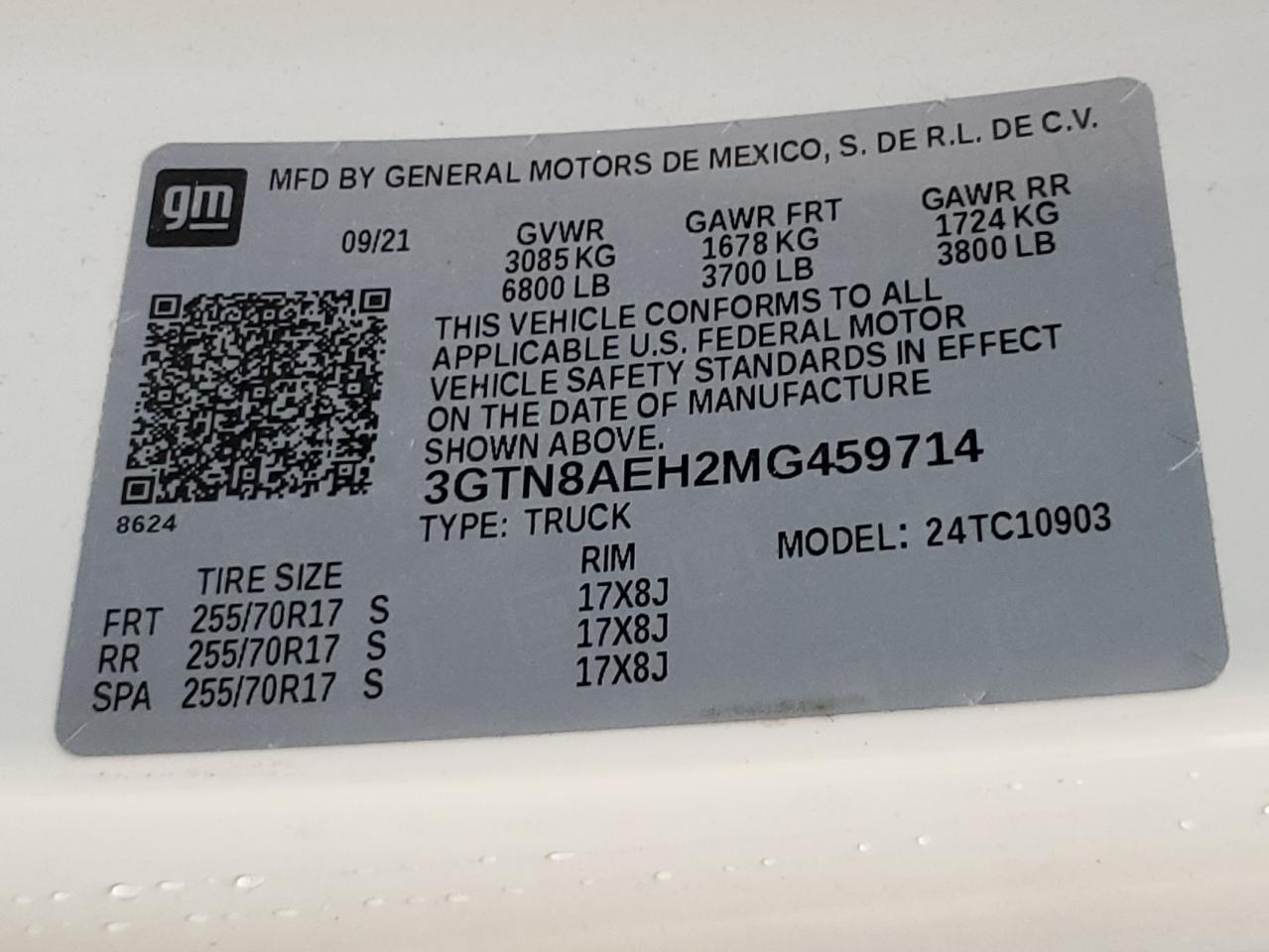 2021 GMC Sierra C1500 VIN: 3GTN8AEH2MG459714 Lot: 92014695