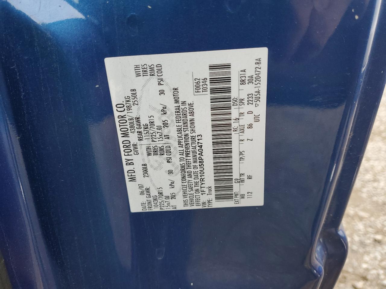 2008 Ford Ranger VIN: 1FTYR10U58PA04713 Lot: 92171985