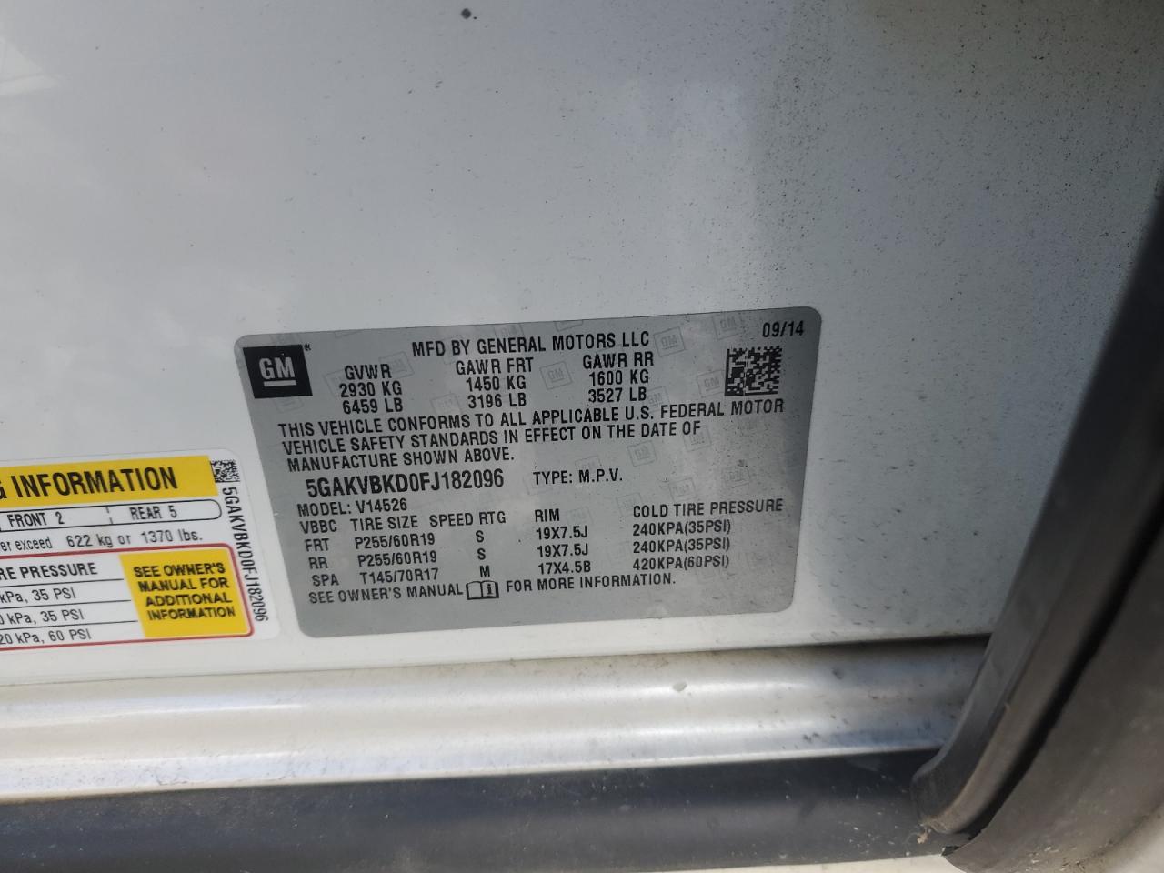 2015 Buick Enclave VIN: 5GAKVBKD0FJ182096 Lot: 91840535