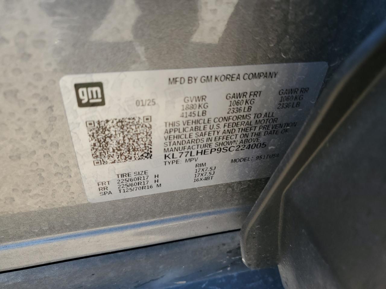 2025 Chevrolet Trax 1Lt VIN: KL77LHEP9SC224005 Lot: 91071355