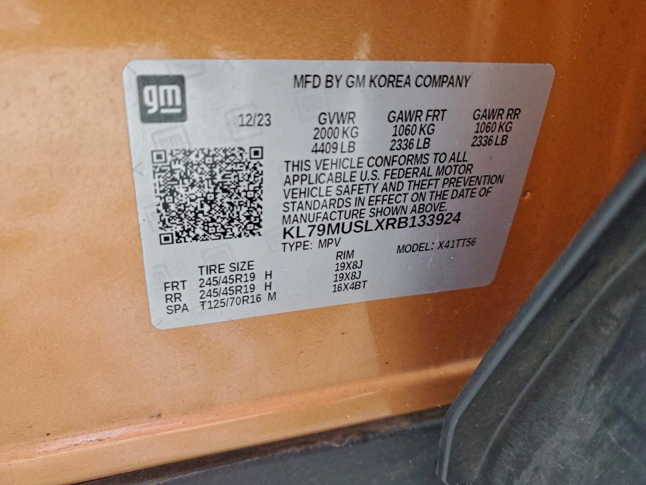 2024 Chevrolet Trailblazer Rs VIN: KL79MUSLXRB133924 Lot: 93450445