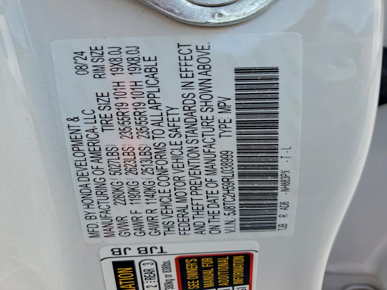 2024 Acura Rdx Technology VIN: 5J8TC2H59RL038999 Lot: 93501615