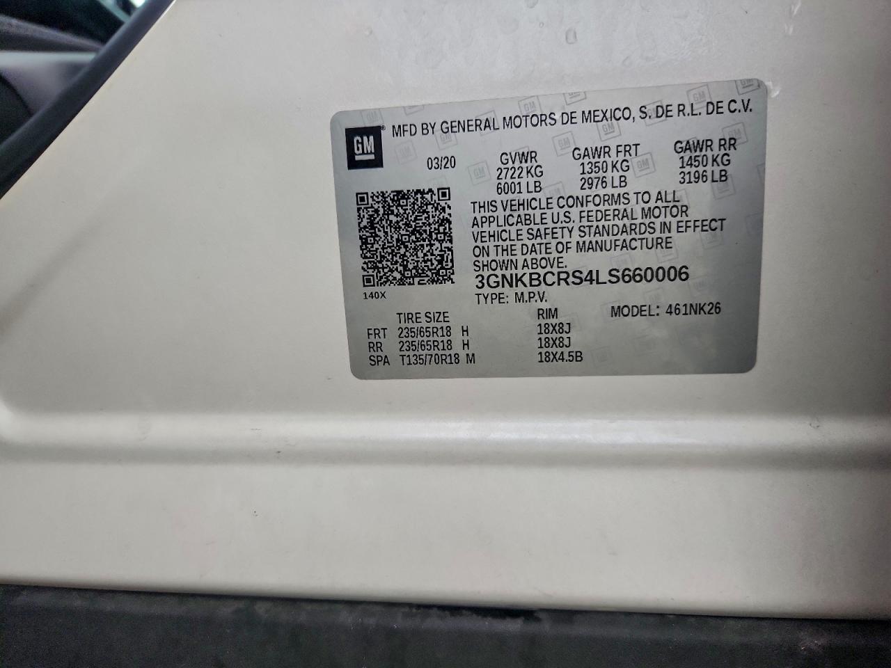 2020 Chevrolet Blazer 2Lt VIN: 3GNKBCRS4LS660006 Lot: 93630155