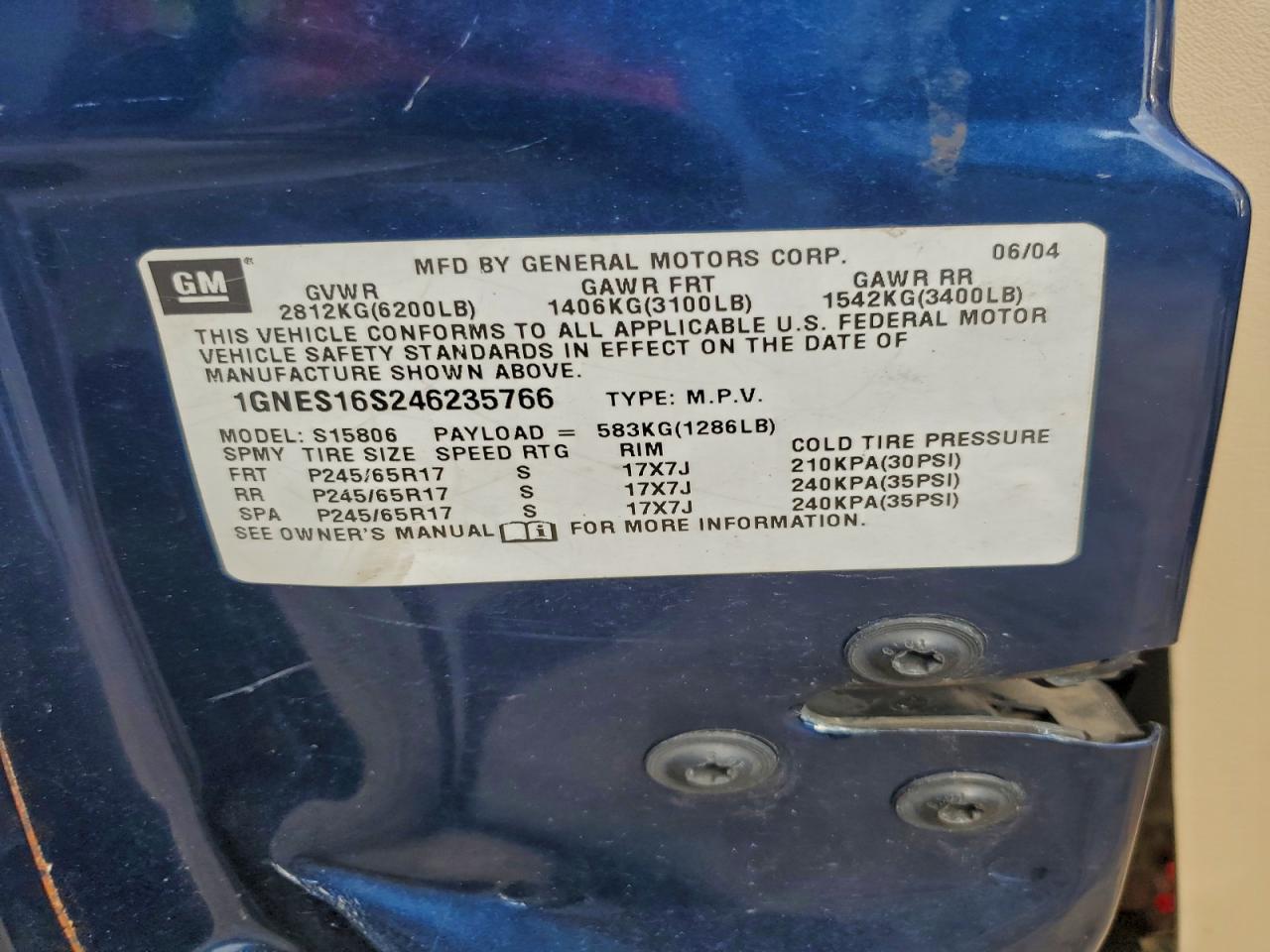 2004 Chevrolet Trailblazer Ext Ls VIN: 1GNES16S246235766 Lot: 94118205