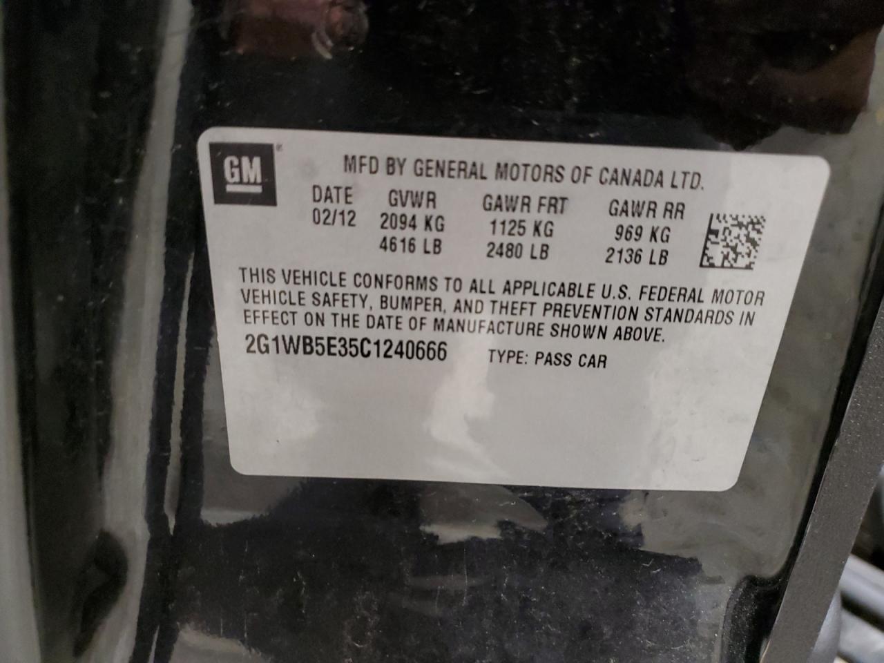 2012 Chevrolet Impala Lt VIN: 2G1WB5E35C1240666 Lot: 93175395