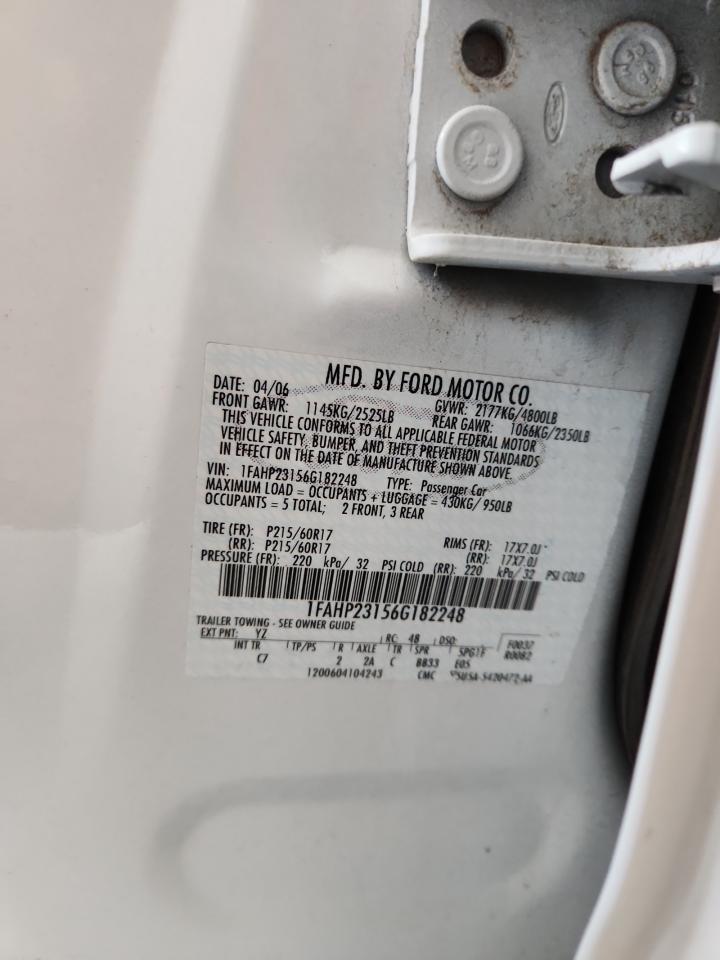 2006 Ford Five Hundred Se VIN: 1FAHP23156G182248 Lot: 93038945