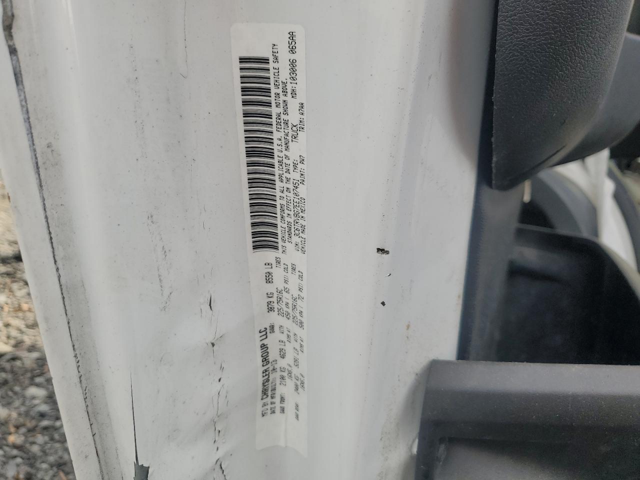 2014 Ram Promaster1500 Delivery Van VIN: 3C6TRVBG7EE107451 Lot: 90494865