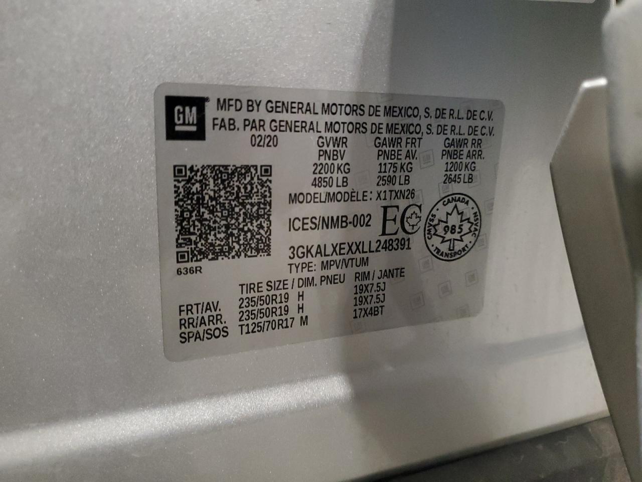 2020 GMC Terrain Denali VIN: 3GKALXEXXLL248391 Lot: 92482455