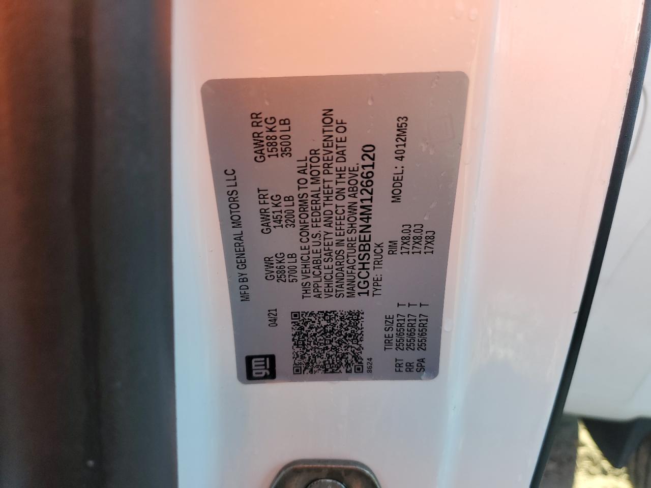 2021 Chevrolet Colorado VIN: 1GCHSBEN4M1266120 Lot: 92938055