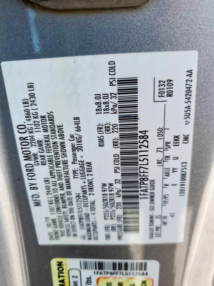 2020 Ford Mustang Gt VIN: 1FATP8FF7L5112584 Lot: 93297695