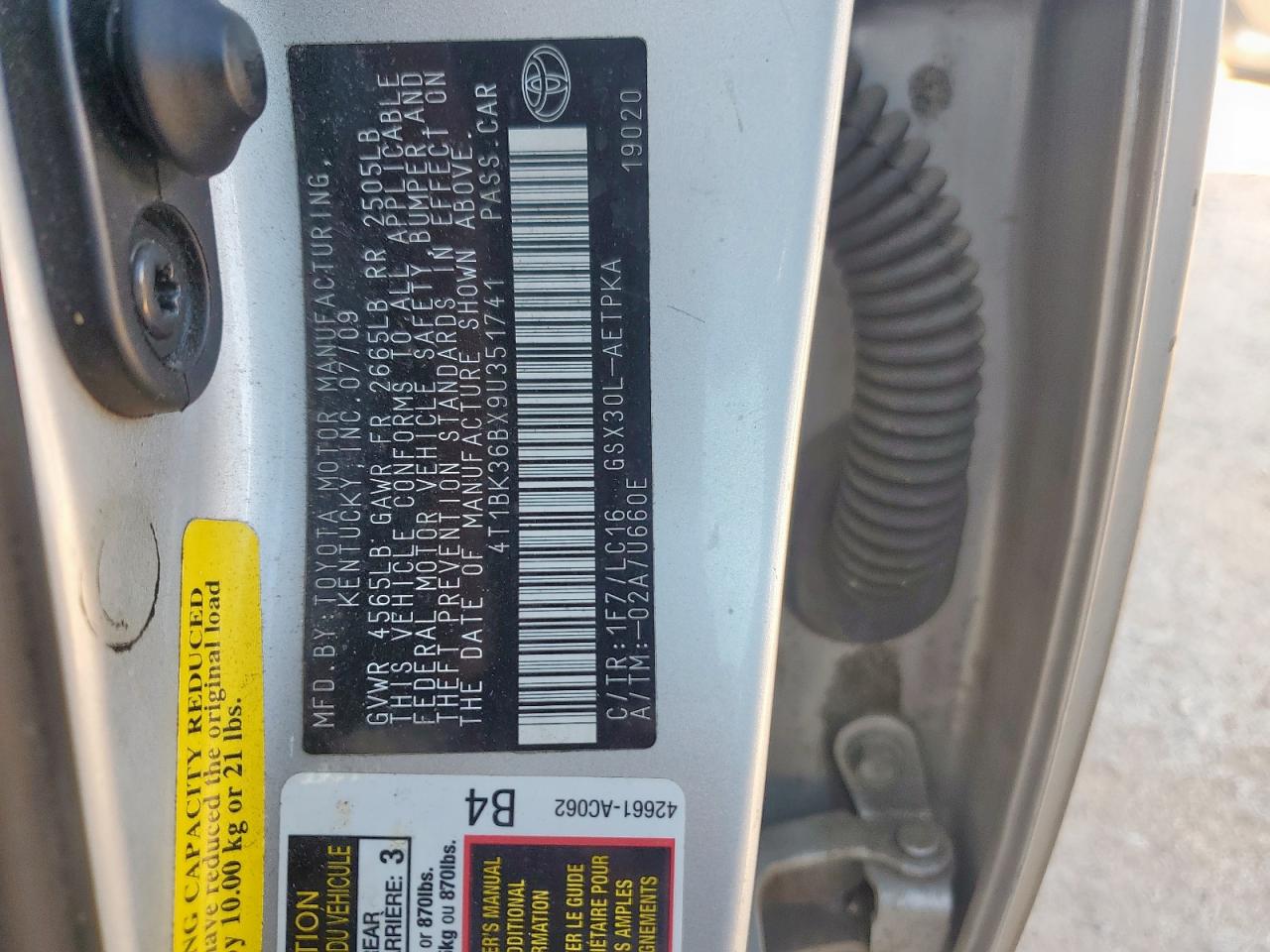 2009 Toyota Avalon Xl VIN: 4T1BK36BX9U351741 Lot: 91834235