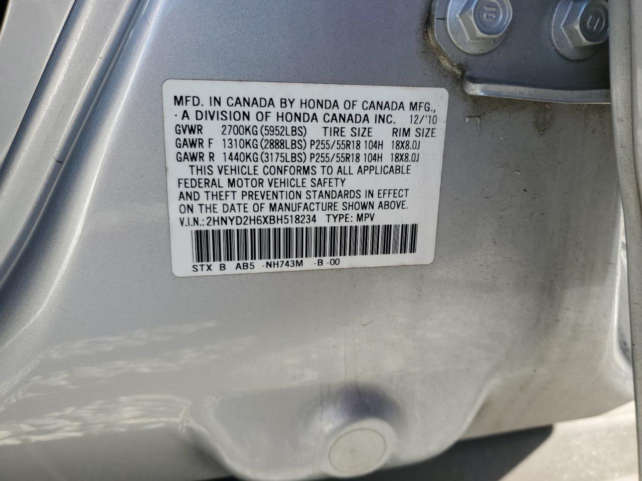 2011 Acura Mdx Technology VIN: 2HNYD2H6XBH518234 Lot: 91383645