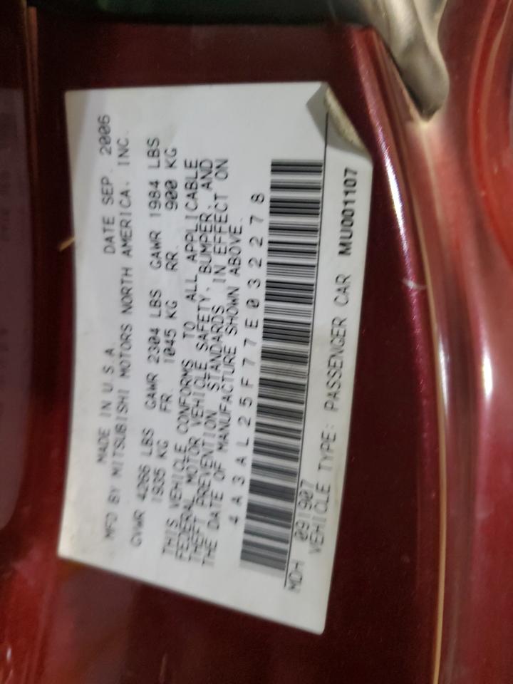 2007 Mitsubishi Eclipse Spyder Gs VIN: 4A3AL25F77E032278 Lot: 93356405