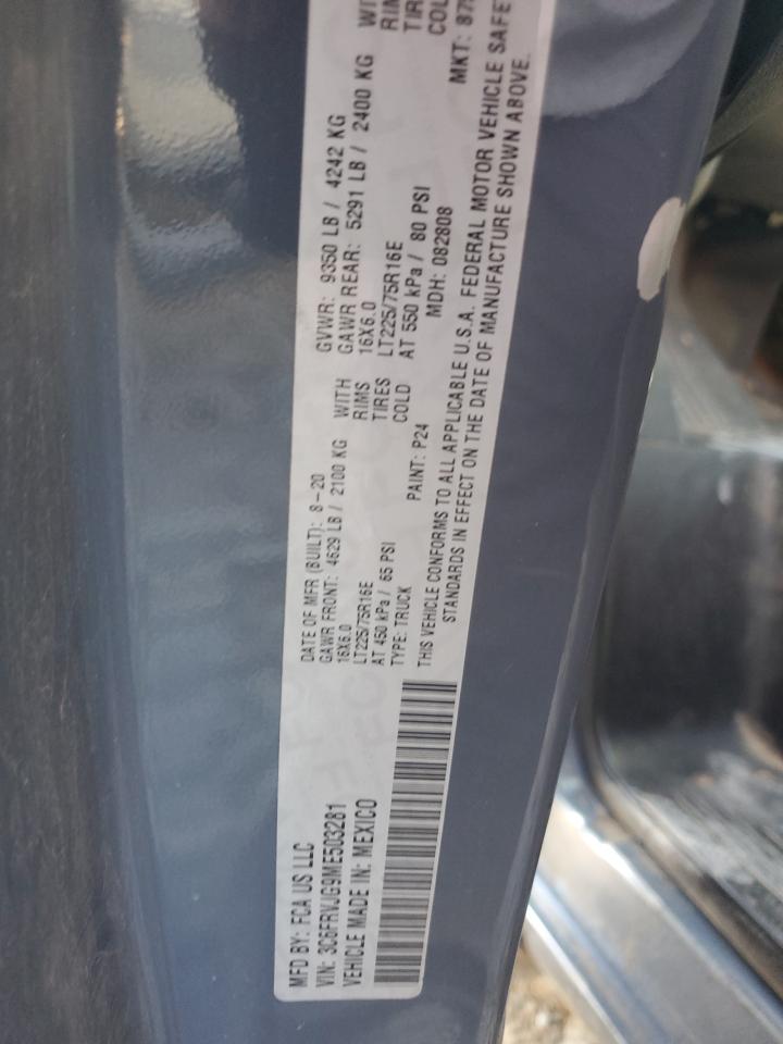 2021 Ram Promaster Delivery Van VIN: 3C6FRVJG9ME503281 Lot: 90795515