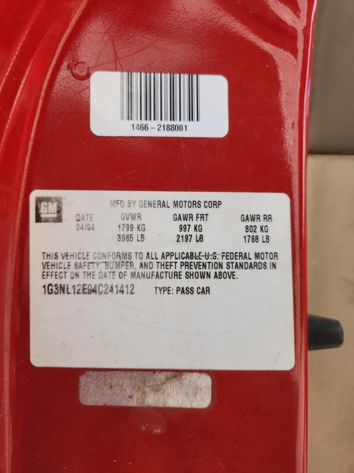 2004 Oldsmobile Alero Gl VIN: 1G3NL12E94C241412 Lot: 92573565