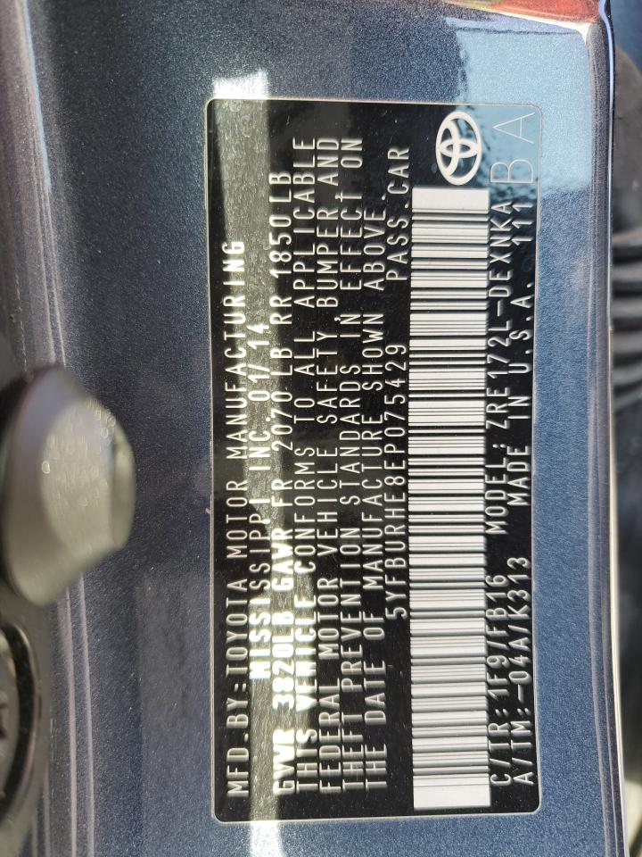 2014 Toyota Corolla L VIN: 5YFBURHE8EP075429 Lot: 91735305