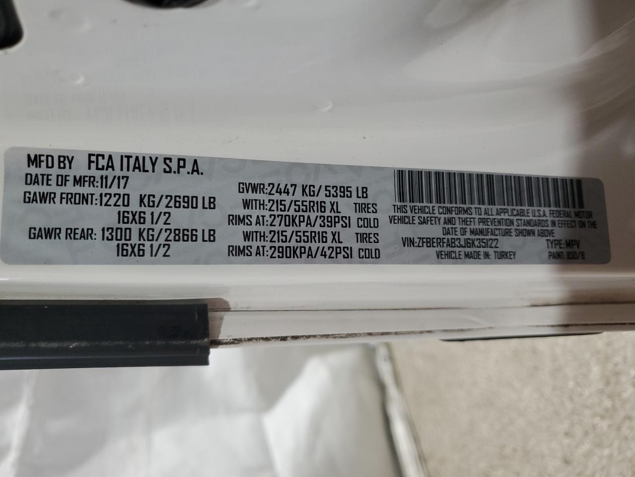 2018 Ram Promaster City Delivery Van VIN: ZFBERFAB3J6K35122 Lot: 85410335