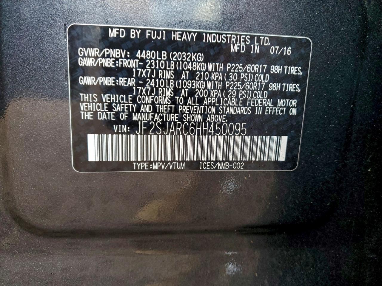 2017 Subaru Forester 2.5I Limited VIN: JF2SJARC6HH450095 Lot: 93712615