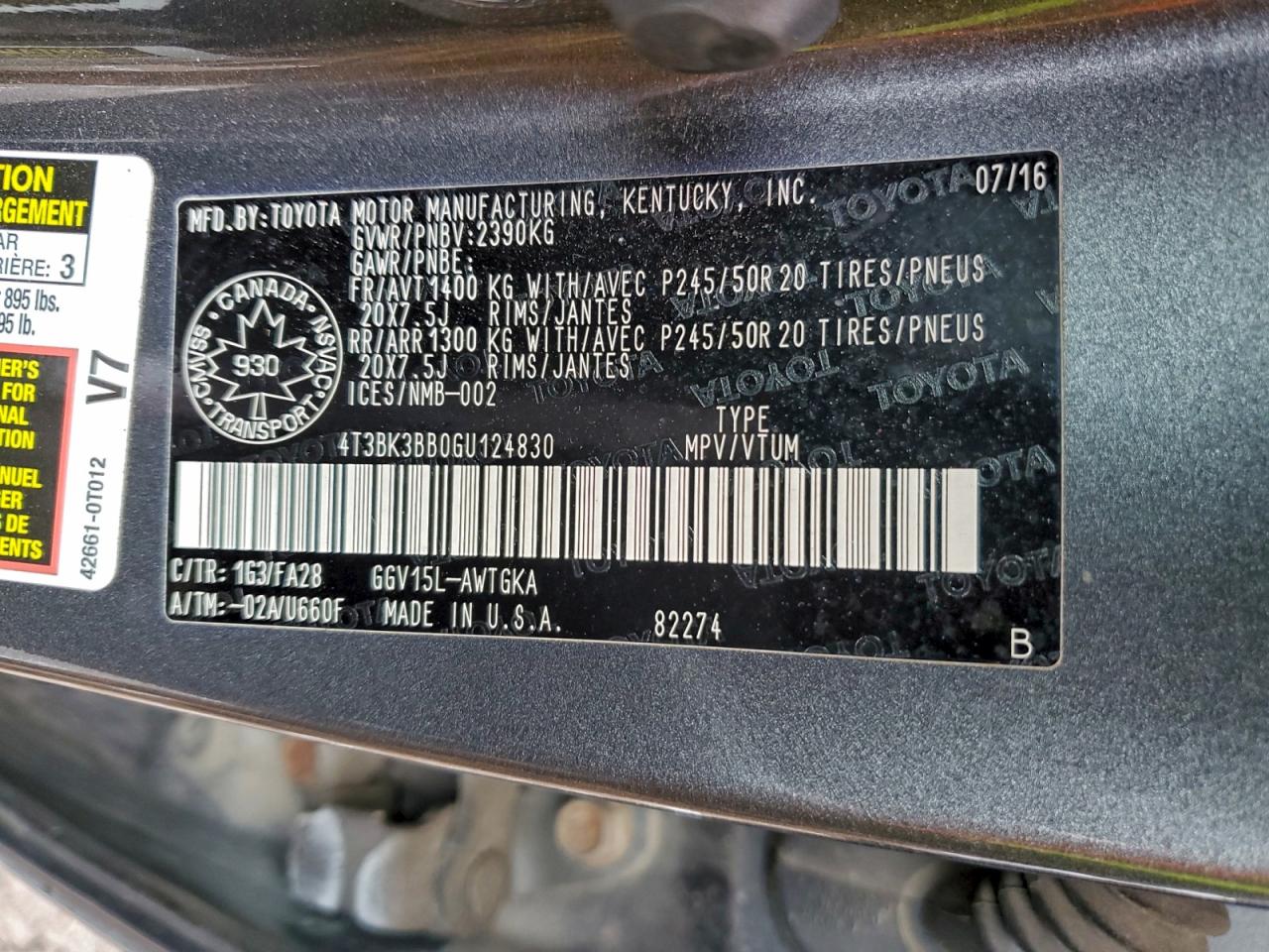 2016 Toyota Venza Xle VIN: 4T3BK3BB0GU124830 Lot: 94240705