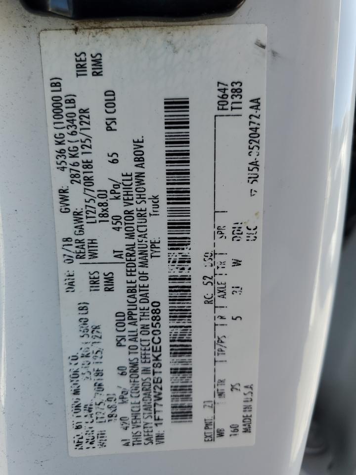 2019 Ford F250 Super Duty VIN: 1FT7W2BT8KEC05880 Lot: 93205905